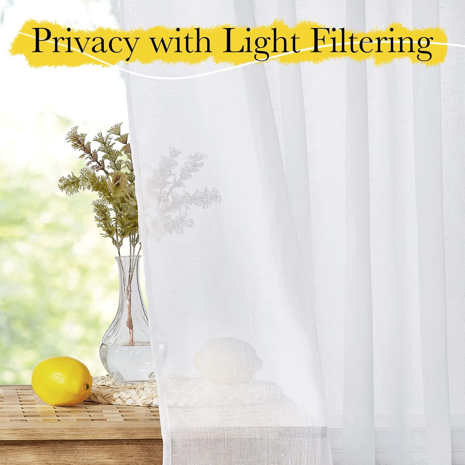 NICETOWN Linen Curtains for Living Room, Semi Sheer Linen Blend Panels Privacy Light Filtering Drapes Rod Pocket & Bac Tab Sheer Drapes for Bedroom Office, 52" x 95", White, 1 Pair