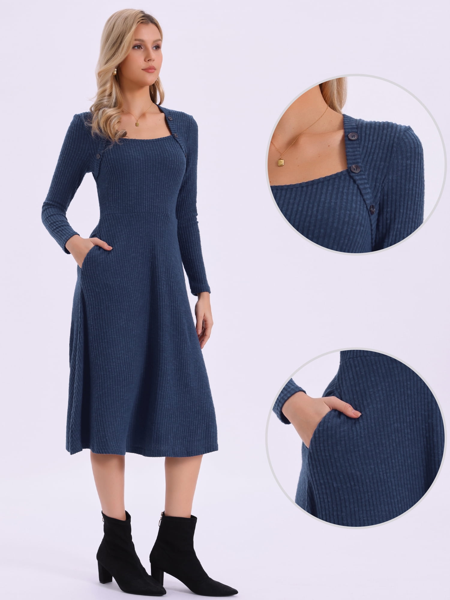 DARING DIVA Midi Pullover Knit Sweater Dress L Deep Blue