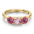 thumbnail image 3 of Gem Stone King 18K Yellow Gold Plated Silver Pink Lab Grown Diamond and Pink Tourmaline Engagement Ring for Women | 1.54 Cttw | Round 5MM | Gemstone April Birthstone | Size 6, 3 of 6