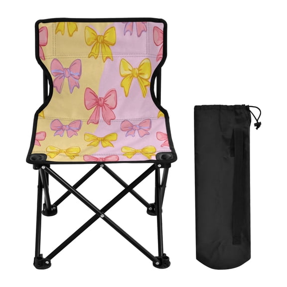 600D Oxford Camping Chair Portable Foldable Chair Supports 220 lbs for Picnic, Fishing, Backpacking Yellow and Pink Bows