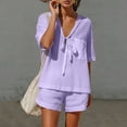 thumbnail image 7 of OGLCCG 2 Piece Cotton Linen Sets for Women V Neck Short Sleeve Tops and Wide Leg Shorts Summer Casual Beach Outfits with Pockets,S, 7 of 7