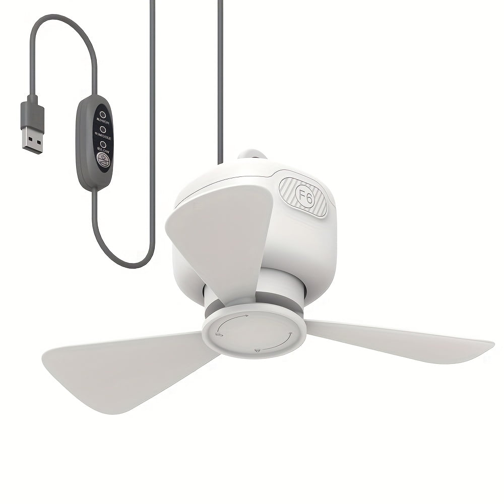 Wireless Portable USB Hanging Ceiling Fan with Remote Control,3‑Blade 3‑Speed Adjustable Fan with 118.11 Inch Long Cable,Battery‑Supported Cooling Fan for Camping,Tent,Dorm and Indoor Outdoor Use