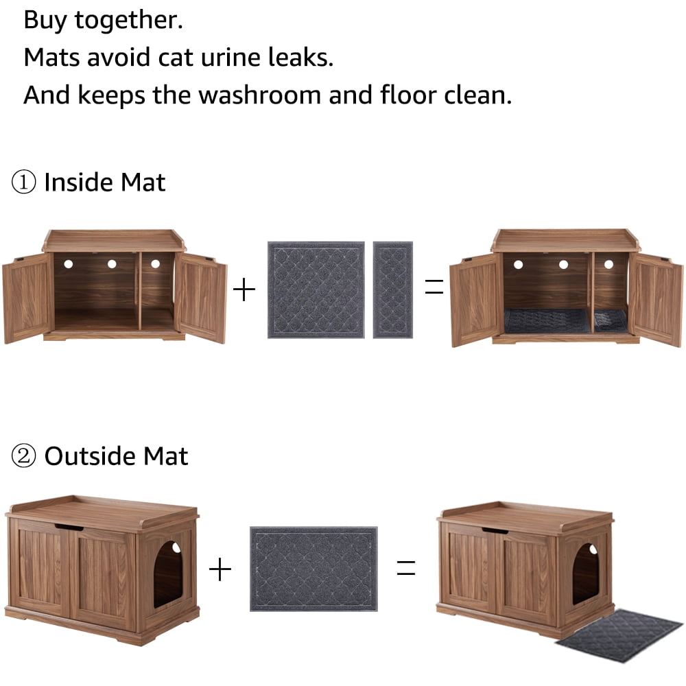 Unipaws Designer Cat Litter Box Furniture, Cat Washroom Storage Bench, Walnut