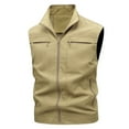 thumbnail image 3 of UVEASISHA Work Vest for Men Big and Tall Lightweight Cargo Vest Full Zip Stand Collar Fishing Waistcoat Sleeveless Hiking Travel Jackets with Pockets Khaki 4XL, 3 of 10