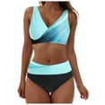 thumbnail image 3 of Women High Waisted Bikini Sets Two Piece Swimsuit Tummy Control Bathing Suit V Neck Swimwear Push Up Cross Swim Suit (Light Blue, XXL), 3 of 9