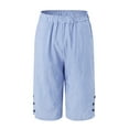 thumbnail image 4 of GEWSEY Bermuda 3/4 Pants Shorts for Women Botton Trim Wide Leg Linen Knee Length Summer Casual Long Shorts Loose High Waisted Plus Size Short with Pockets (Light Blue, 3XL), 4 of 7