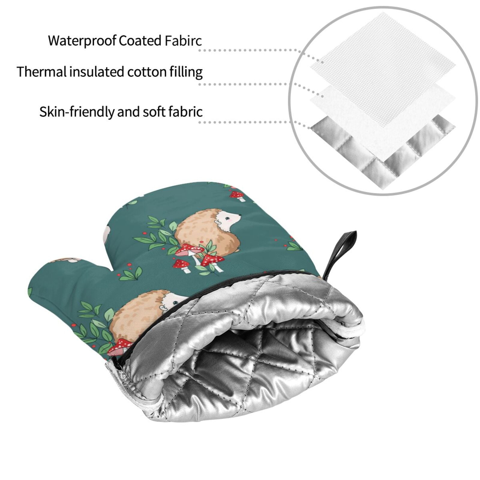 Baby Hedgehog Mushroom 4Pcs Oven Mitts and Pot Holders Sets Oven Kitchen Gloves Hot Pads for Cooking BBQ Baking Grilling