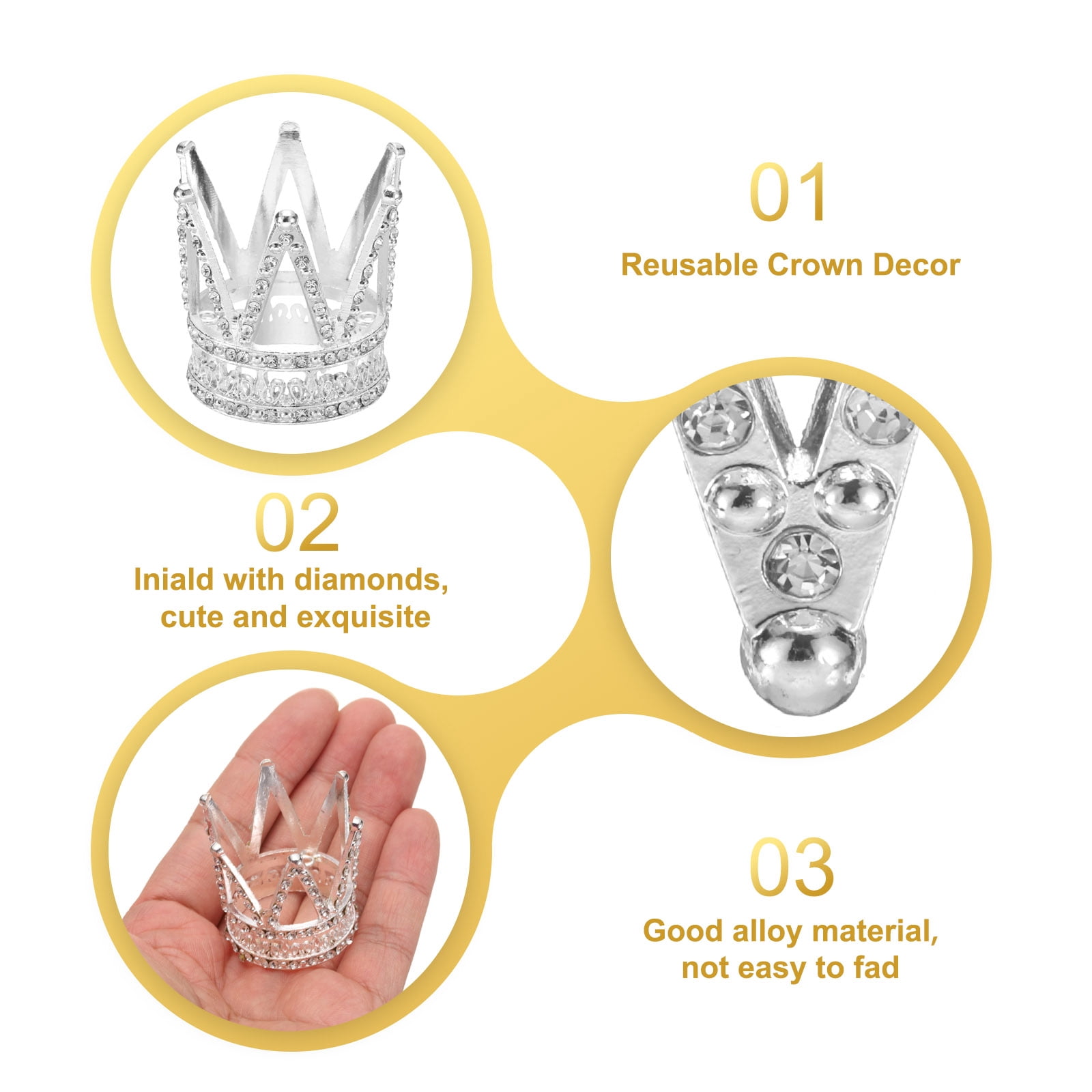Unique Bargains Mini Crown Cake Toppers, Alloy Queen Tiara for Birthday Decor Silver