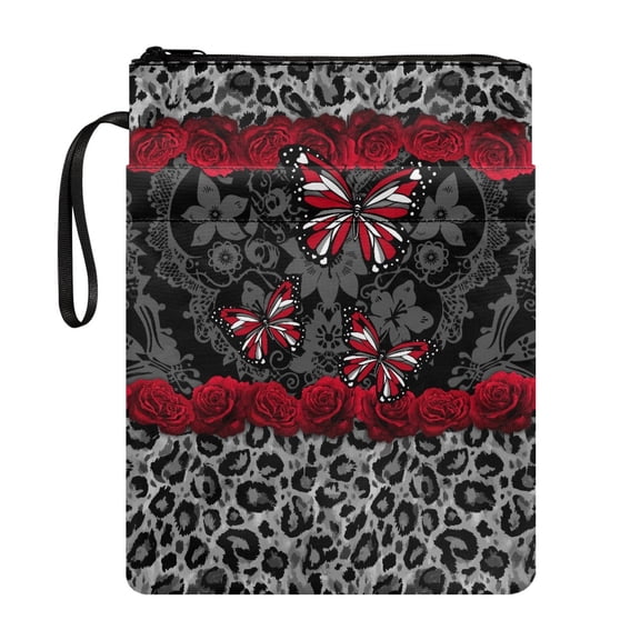 HELLHERO 11.4 Inch X 8.66 Inch Polyester Fabric Book Sleeve - Carrying Book Case for Stationery, Accessories, Hardcover Notebook Bible, Leopard Floral Butterfly