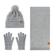 thumbnail image 2 of Xfvqtps Women Hat Scarf Glove Set Knit Plush Pompom Solid Color Touchscreen Winter Warm Stretchy Extended Beanie Neck Warmer Gloves Set Gray, 2 of 9