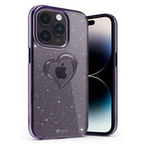 Vena vLove Glitter Clear Case Compatible With Apple iPhone 14 Pro (6.1"), Heart Shape (Magsafe Compatible) Dual Layer Slim Hybrid Clear Bumper Case Cover - Purple