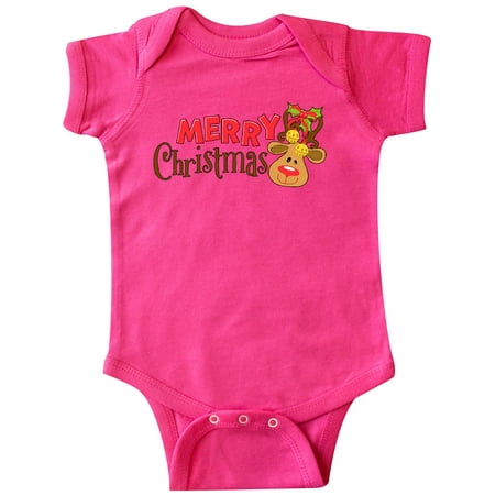 

Inktastic Merry Christmas Cute Reindeer Gift Baby Boy or Baby Girl Bodysuit