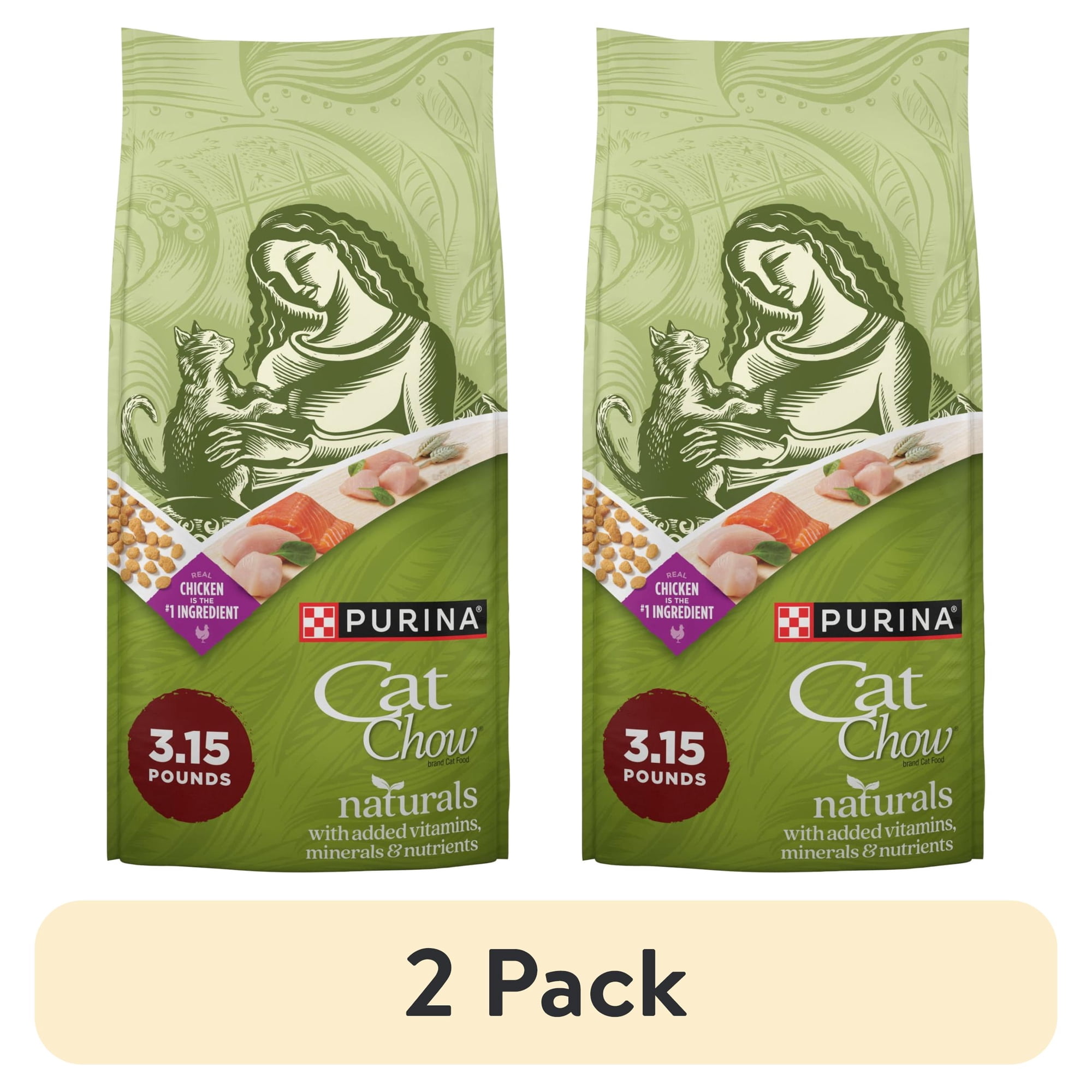 (2 pack) Purina Cat Chow Naturals Chicken Flavor Dry Cat Food, 3.15 lb Bag, 4 Pack