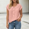 thumbnail image 2 of VBVC Women's Peter Pan Collar Cotton Linen Blouses , Ladies' Cap Sleeve Half Button Shirts , Casual Summer Tops For Women,Pink,S-2XL, 2 of 8