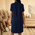 thumbnail image 5 of QUNYINEY Midi Casual Dresses for Women Faux Cotton Linen Blue Short Sleeve Shirt Dress with Pockets Collared Button Loose Fit Dresses, 5 of 6
