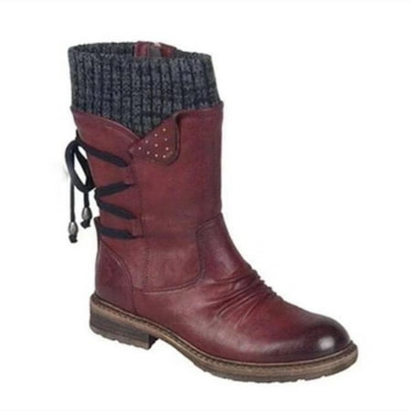 

Women s Winter Warm Back Lace Up Snow Boots with Thick Heel Vintage Style Design