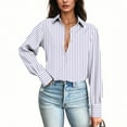 thumbnail image 4 of Kaemgyyd Work Tops for Women Button down Plus Size Office Blouse Casual Striped Long Sleeve Beach Shirt Cover Up, 4 of 6