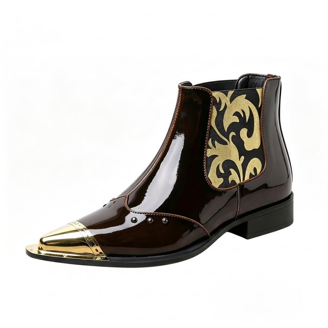 Men's Metal Toe Cap Chelsea Boots, Pointed Toe Ankle Boots, Formal Dress Boots Punk Rock Style Pointed Toe Boots