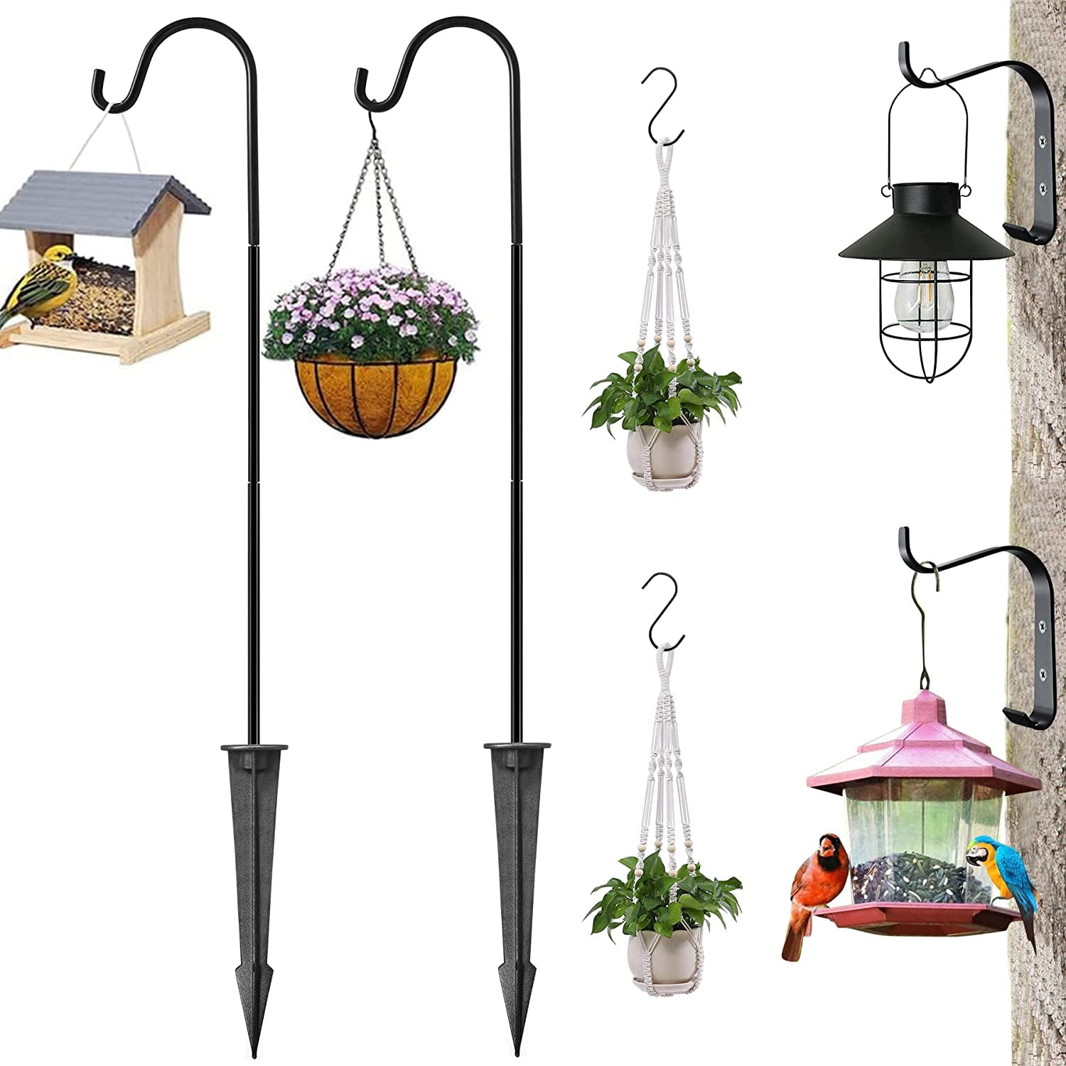 Garden Plant Hangers or Bird Feeder Pole, Ground Stakes Spikes Shepherd