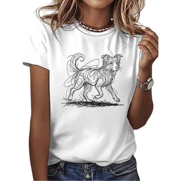 Cozymy Women's Trendy Dog Graphic Tees Short Sleeve Crewneck T-Shirts Cute Line Art Animal Print Casual Everyday Summer Tops
