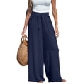 thumbnail image 2 of Wide Leg Pants Women Bow Tie Knot High Waisted Linen Pants Summer Casual Flowy Wide Leg Palazzo Pants Navy S, 2 of 4