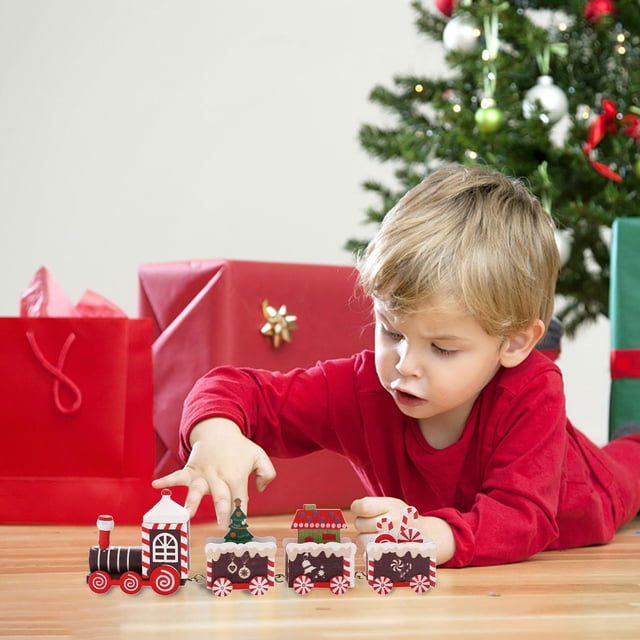 Xihbxyly Mini Tren Navideño, Adorno Festivo de Madera, Diseño Colorido, Decoración para Fiestas, Alegría Navideña, Decoración para Árbol de Navidad, Regalo Familiar, Material Ecológico, 1 Pieza