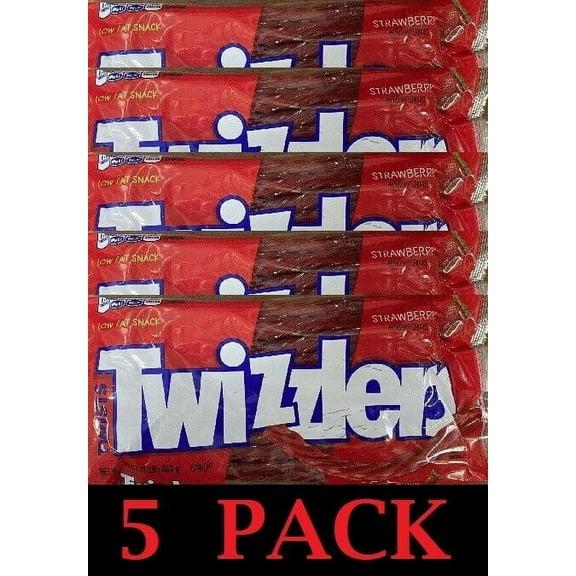 5x TWIZZLERS Licorice Twists Strawberry Chewy Low Fat Snack Candy 16 oz - 5 BAGS