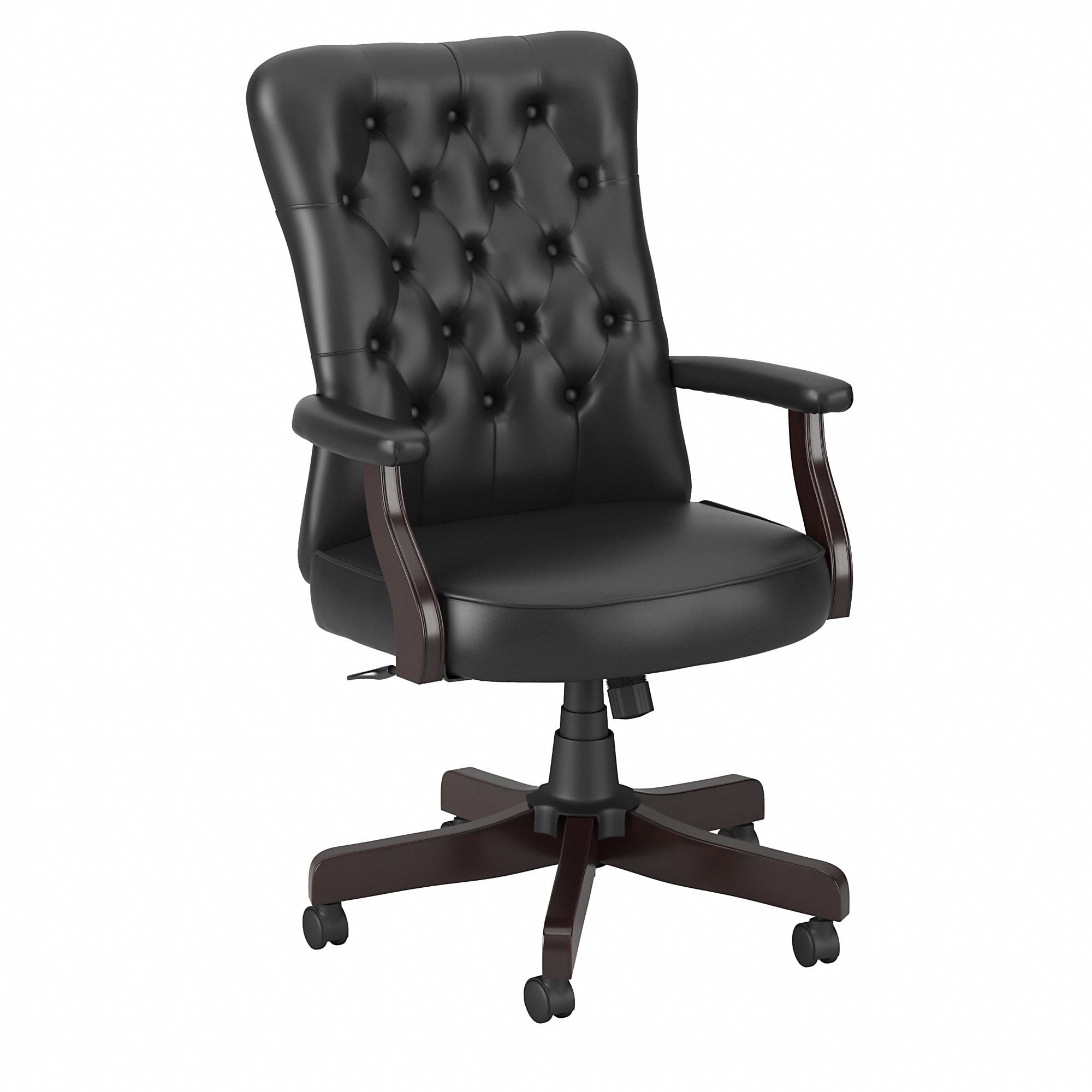 Fairview High Back Tufted Office Chair with Arms in Black Leather