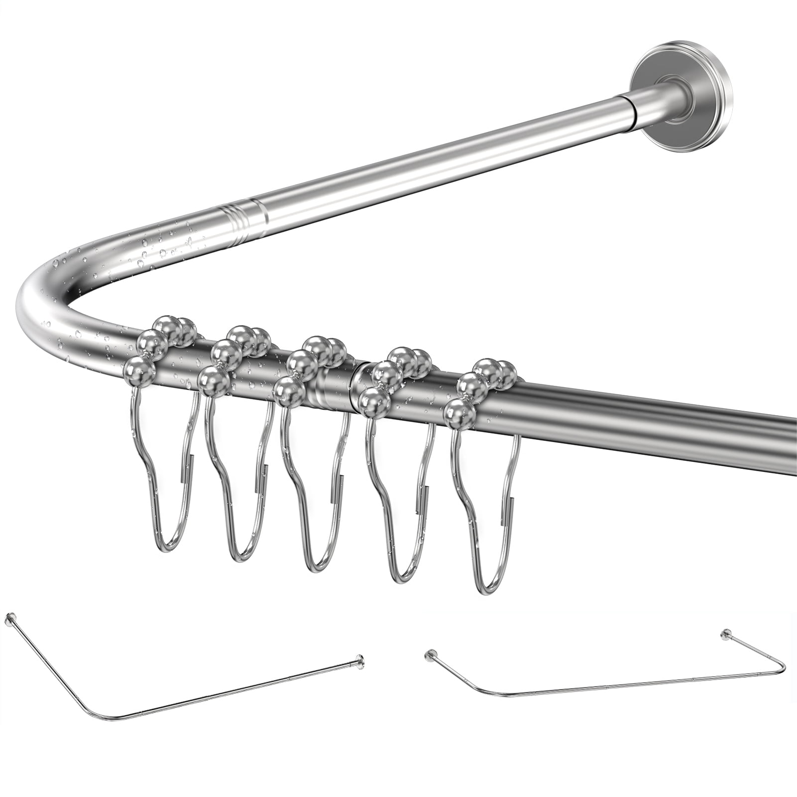 Misounda Shower Curtain Rod L&U Adjustable Shower Rod, Stainless Steel