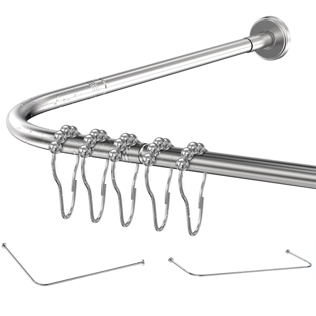 Corner Shower Curtain Rod 47.2" X (55"-71") Shower Curtain Rod, Convertible U and L Shaped Shower Curtain Rod for Bathroom, 6 Splice Sizes with 24 Stainless Steel Shower Rings
