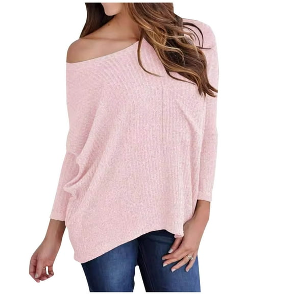 fatyb Women's off the Shoulder Tops Long Sleeve Loose Knit Shirts Casual Pullover Solid Color Blouses