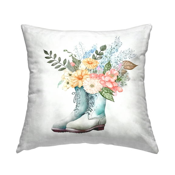 Stupell Industries Gardening Boots Floral Arrangement Square Decorative Printed Throw Pillow, 18 x 18,