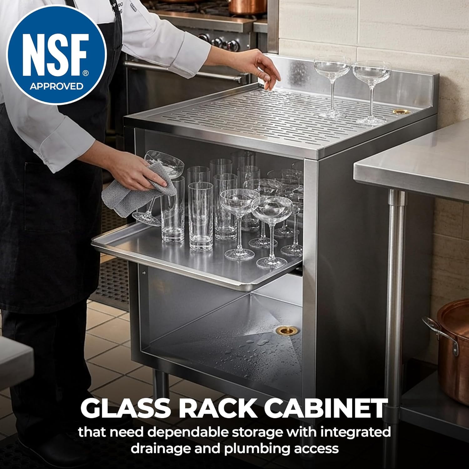 22.5" x 24" x 30" Stainless Steel Glass Rack Storage Cabinet with Built-In Rack | Commercial Glass Holder Organizer for Bar, Restaurant, Kitchen