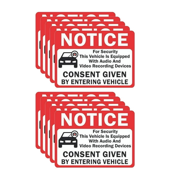 10 Pack Stickers Notice Vehicle is Equipped With Video Recording Devices Consent By Entering Vehicle Sticker
