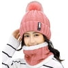 Womens Pom Beanie Hat Scarf Set Girls Warm Knit Fleece Lined Winter Ski Hat Skull Cap Scarf Set(Color:Pink)
