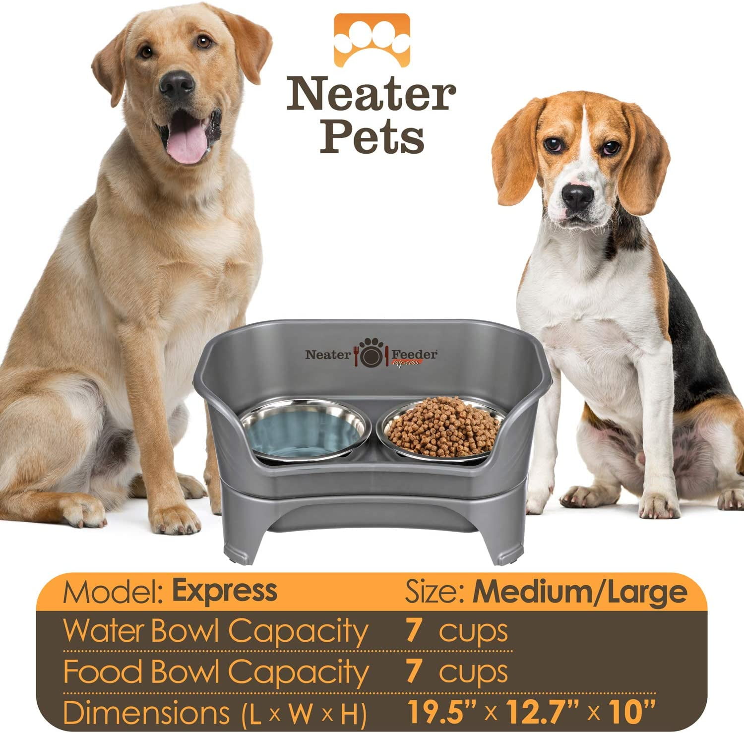 Neater Pets Big Bowl with Leg Extensions for Dogs - Raised for Feeding  Comfort - Extra Large Plastic Trough Style Food or Water Bowl for Use  Indoors or Outdoors, Gunmetal, 1.25 Gallon (160 Oz.) 