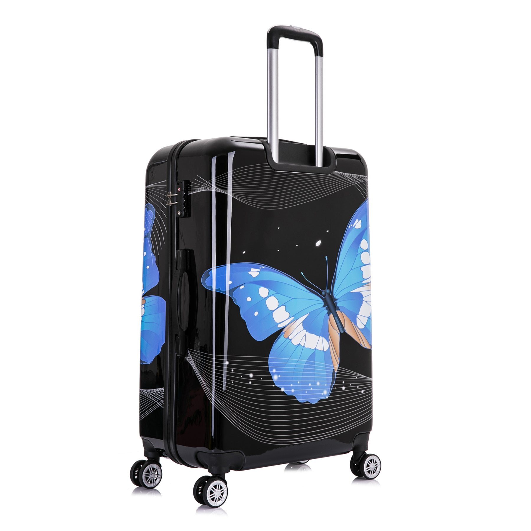 InUSA Print 3-Piece Hardside Luggage Sets with Spinner Wheels, Handle, Trolley, (20"/24"/28"), Black Butterfly