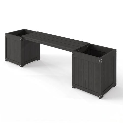 HDPE 2-in-1 Outdoor Bench with Flower Boxes, Open-Bottom Planter, Garden Patio Seating, 71 in W, Black