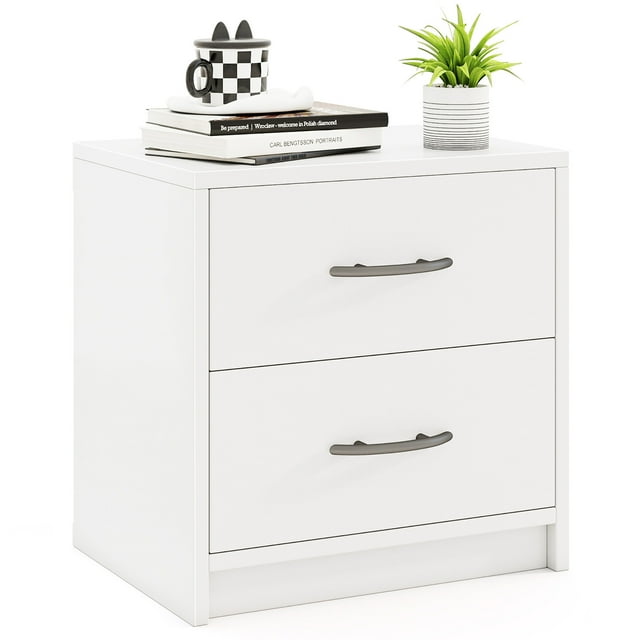 Gymax Table de Chevet Moderne à 2 Tiroirs avec Rangement pour Salon Chambre Blanc
