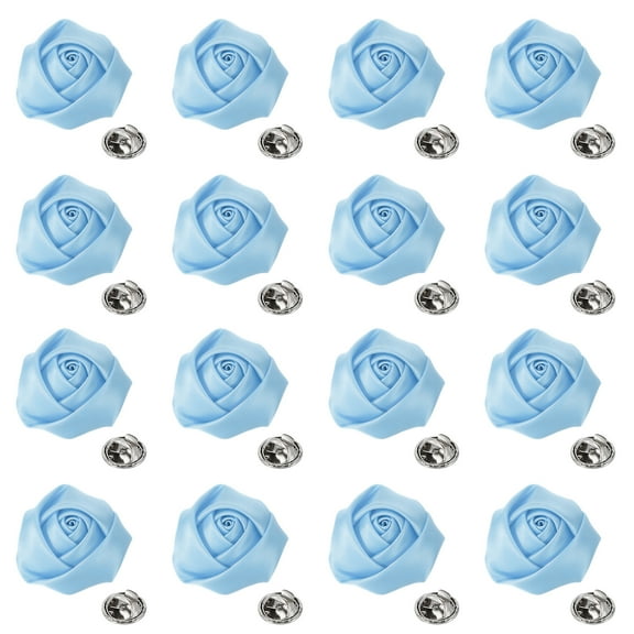 Uxcell 16 Pcs Lapel Flowers for Men Suits, 2 Inch Lapel Pin for Men Satin Rose Artificial Fabric Flowers Brooch Boutonnieres for Wedding Party Prom Ceremony, Light Blue