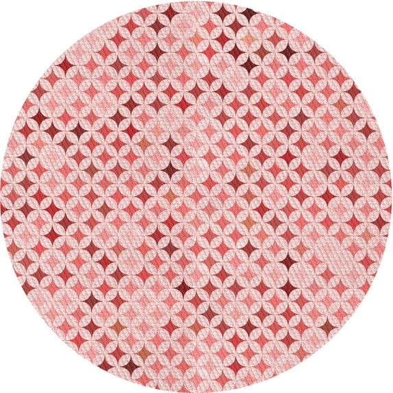 Ahgly Company Machine Washable Indoor Round Transitional Light Red Pink Area Rugs, 7' Round
