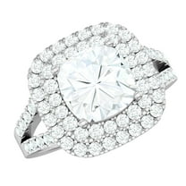 Rosec Jewels Vintage Inspired Cubic Zirconia Double Halo Engagement Ring for Women, 10K White Gold, US 7.00