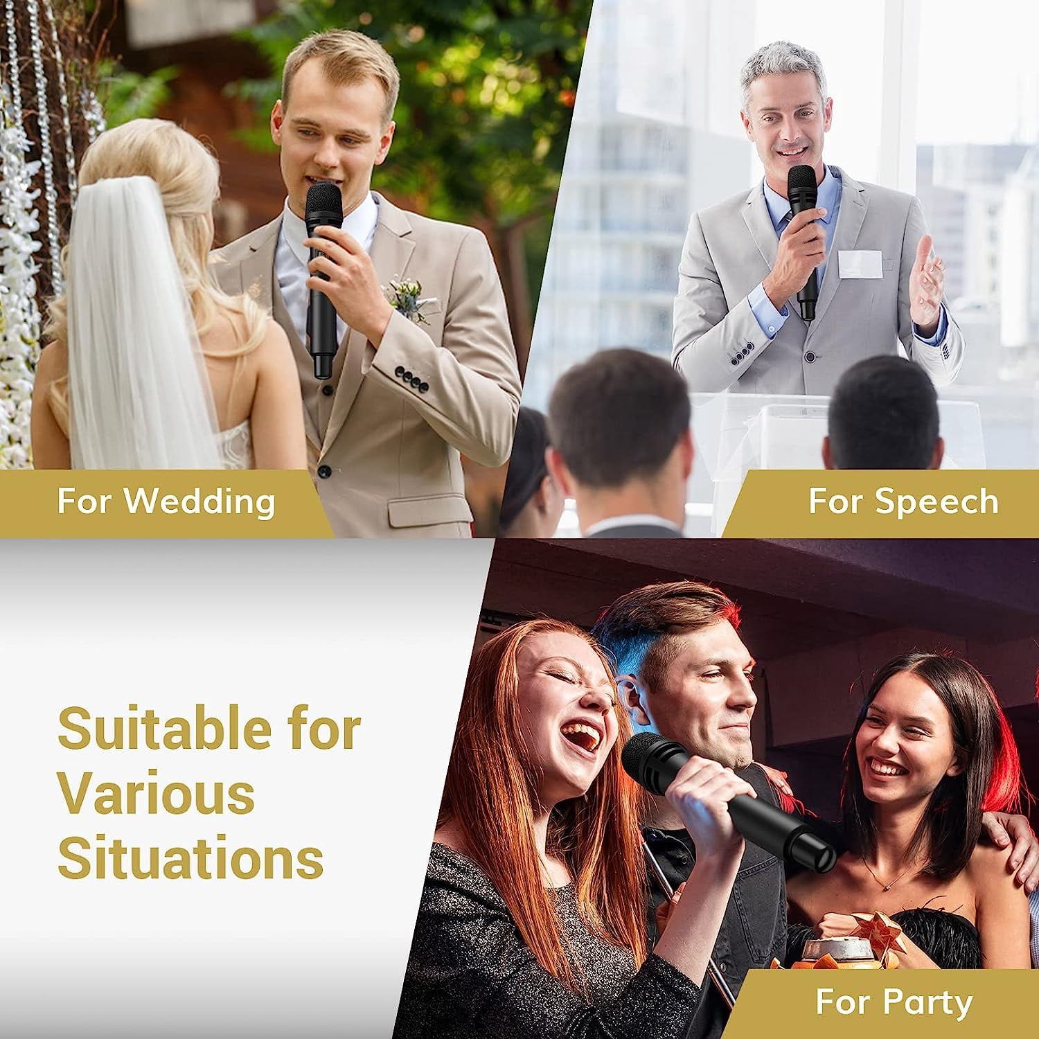 TONOR Wireless Microphone Systems Professional UHF Cordless Karaoke Microphones Handheld TW350 Black