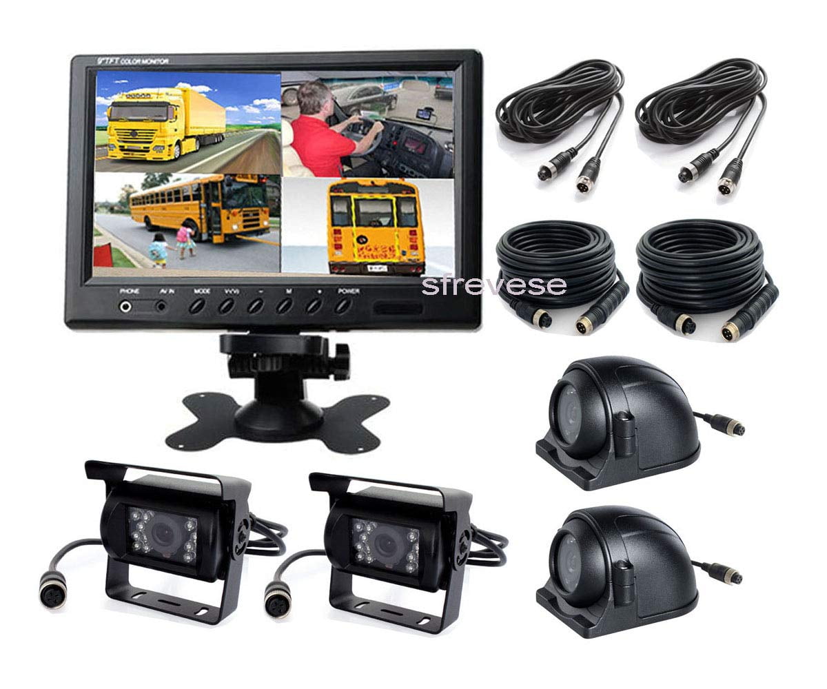 Vehicle Car Backup Cameras Monitor kit, 4X 4Pin IR Car Reversing Backup  Parking Camera+ 9