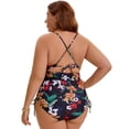 thumbnail image 3 of DARING DIVA Women's Plus Swimsuit Tummy Control Cutout Monokini L Yellow Red Floral, 3 of 7