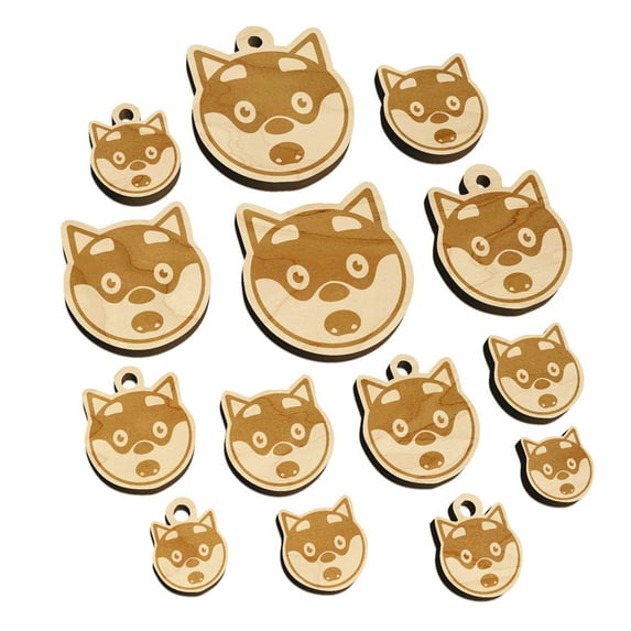 Husky Dog Face Shocked Wood Mini Charms Shapes DIY Craft Jewelry - No Hole - 16mm (22pcs)