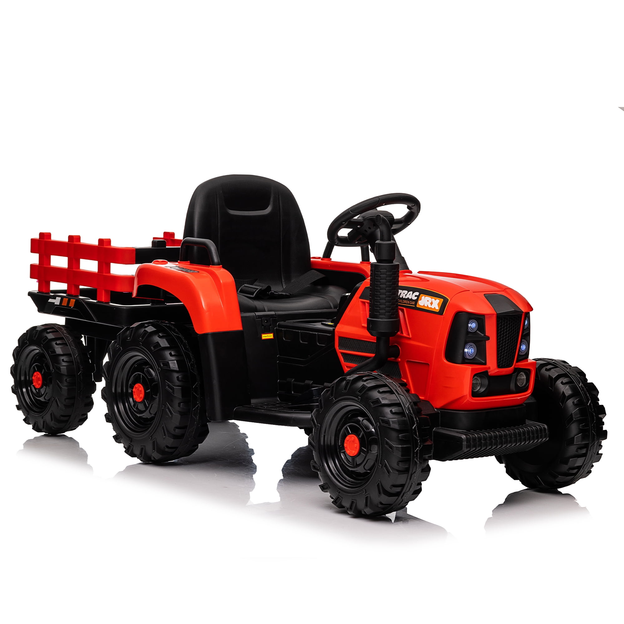 CIPACHO 12V Ride On Tractor with Trailer, Electric Kids Car with 2.4RC, 3 Speed Adjustable, USB, MP3, Power Display, 2 Point Safety Belt, Red