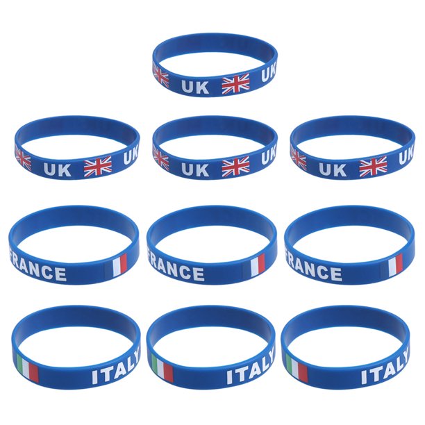 10 pulseras de silicona con bandera de país: artículos para celebraciones deportivas - Pulsera de silicona para fitness y aficionados al fútbol