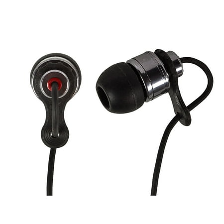 Monoprice Hi-Fi Premium Noise Isolating Earbuds Headphones - Black And Red With A Strain-Relief