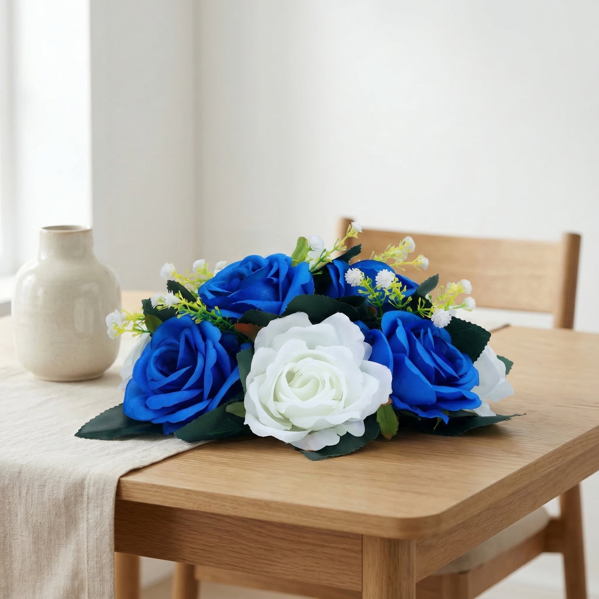 Unique Bargains Artificial Rose Flower Centerpiece Blue 4.7"
